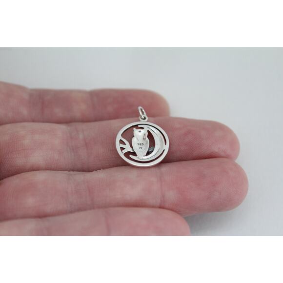 Sterling Silver Moon Charm with Owl Charm - Picture 2 of 4
